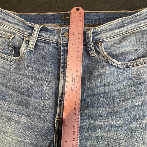 Silver Jeans Co Calley Skinny Crop Jeans Womens Size 29 Blue Distressed Raw Hem - Picture 8 of 12